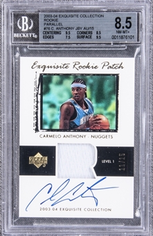 2003-04 UD "Exquisite Collection" Rookie Patch Parallel #76 Carmelo Anthony Signed Patch Rookie Card (#11/15) – BGS NM-MT+ 8.5/BGS 10